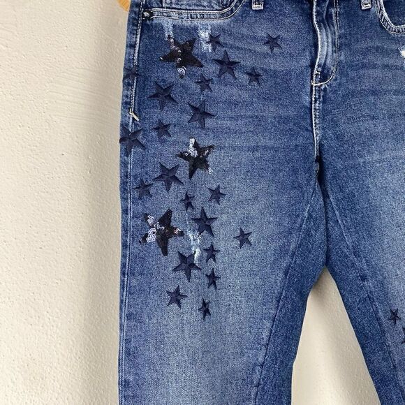 Pilcro And The Letterpress Embroidered Star Slim Cropped Boyfriend Jeans L385 - Picture 3 of 7